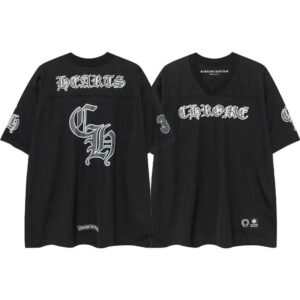 【Chrome Hearts】クロス スクロール メッシュ フットボールシャツ Vネック 半袖Tシャツ オーバーサイズ メンズ レディース 男女兼用