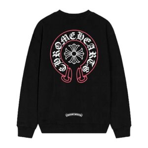 【Chrome Hearts】26SS ピンクホースシュー&プラス クロス クルーネック スウェット トレーナー(長袖・ユニセックス・オーバーサイズ)【D45】