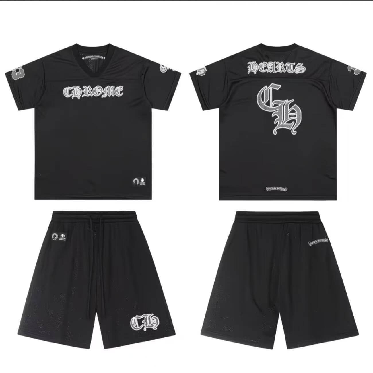 【Chrome Hearts】メッシュ アイスホッケージャージ 上下セット Vネック スポーツ 半袖 ショートパンツ オーバーサイズ メンズ レディース 1 【Chrome Hearts】メッシュ アイスホッケージャージ 上下セット Vネック スポーツ 半袖 ショートパンツ オーバーサイズ メンズ レディース