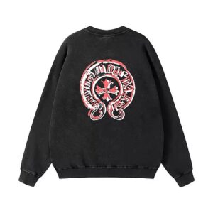 【Chrome Hearts】ヴィンテージ ウォッシュ クルーネックスウェット ホースシュー クロス ロゴ オーバーサイズ メンズ レディース 【N13】
