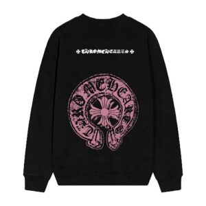 【Chrome Hearts】26SS ヴィンテージディストレストピンクホースシュー&CHプラスロゴ クルーネック スウェット トレーナー(長袖・ユニセックス・オーバーサイズ)【D43】