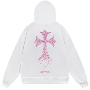 【Chrome Hearts】ラインストーンクロス プルオーバーパーカー バックプリント オーバーサイズ フーディ メンズ レディース ストリートファッション 人気 新作【E07】