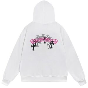 【Chrome Hearts】26SS ピンクスクロールラベル アーチセメタリークロス フード付きパーカー(フーディー・ユニセックス・オーバーサイズ)【M01】