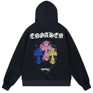 【Chrome Hearts】26SS ネオンネオンエフェクト フローラルクロス&スプラッター フード付きパーカー(フーディー・ユニセックス・オーバーサイズ)【E18】