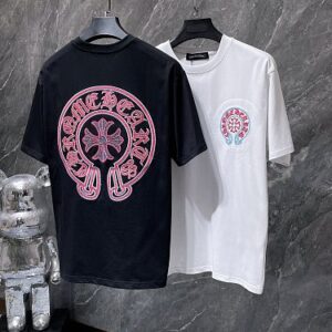 ホーム 28 【Chrome Hearts】26SS ホースシュー クロス刺繍 ヘビーウェイト 半袖Tシャツ メンズ レディース ブラック ホワイト 【8968】