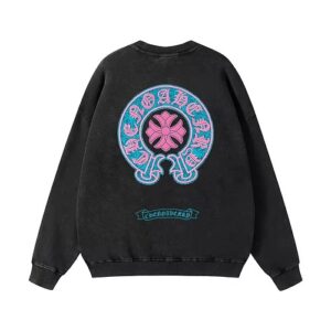 【Chrome Hearts】ホースシュー フローラルクロス クルーネックスウェット オーバーサイズ バックプリント メンズ レディース ストリート 韓国ファッション Y2K 人気【N08】