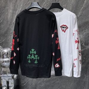 【Chrome Hearts】26SS MattyBoyリップ＆クロス刺繍 リアルレザーパッチワーク 長袖Tシャツ（ロンT・ユニセックス・オーバーサイズ）【8682】