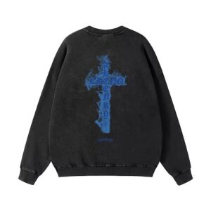 【Chrome Hearts】フレイムクロス クルーネックスウェット バックプリント オーバーサイズ メンズ レディース ストリート 韓国ファッション Y2K アメカジ 人気【N02】